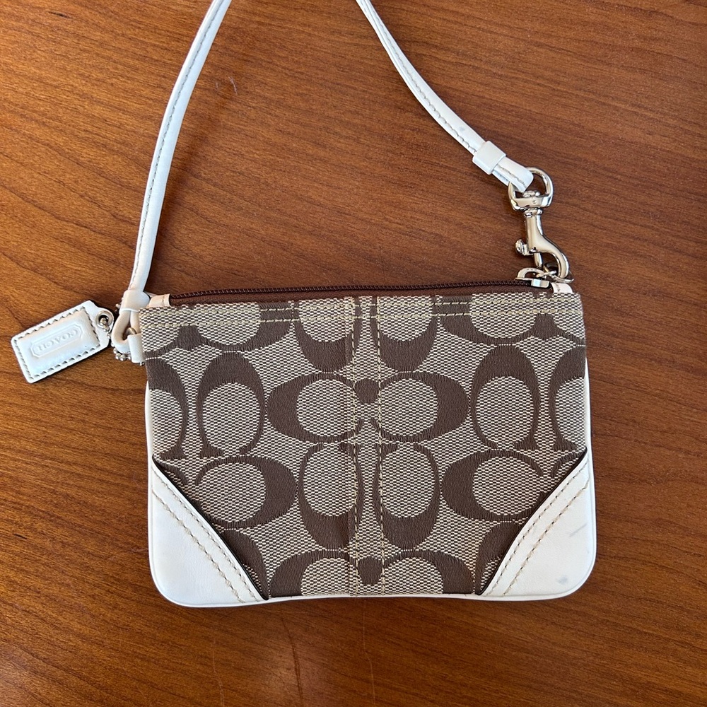 Coach Brown and White Signature Jaquard Wristlet